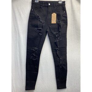ALLABREVE High-Rise Ripped Skinny Denim Jeans Women Medium Black Stretch New